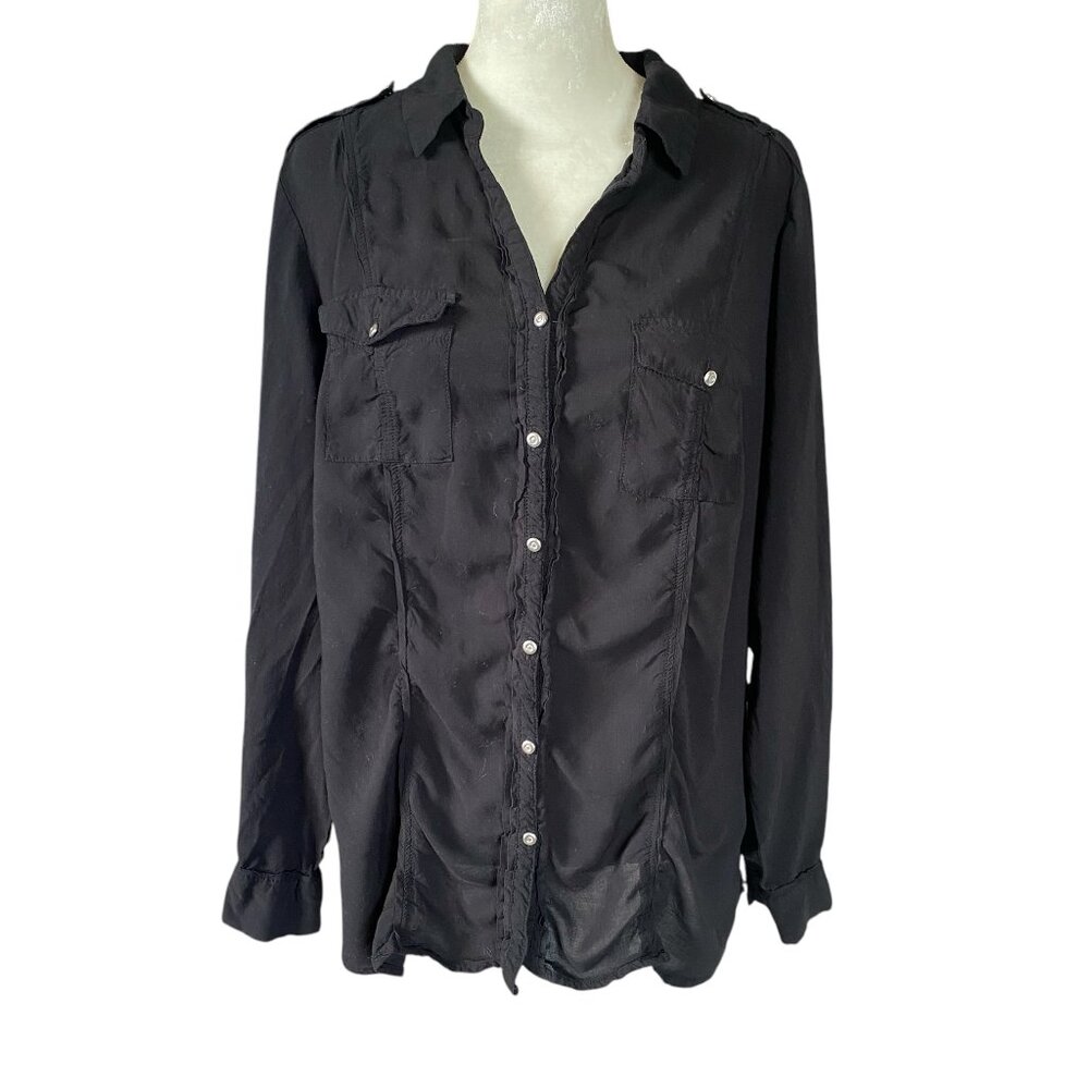 Cato Woman 18/20W black button down collared long sleeve blouse button sleeves